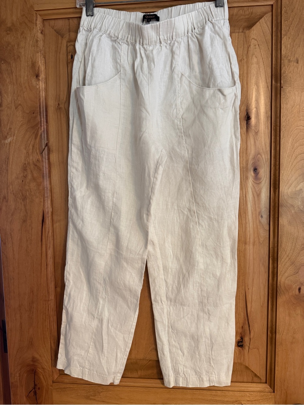 Quince Cream Linen Blend Elastic Waist Pants